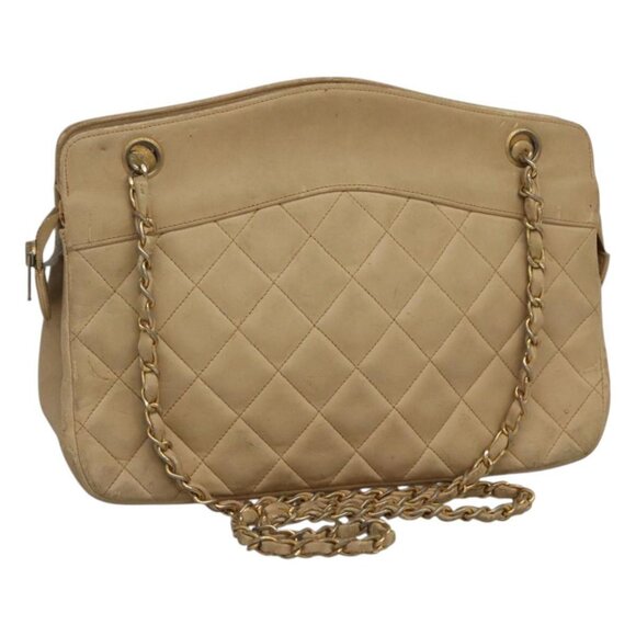 CHANEL Matelasse Chain Shoulder Bag Leather Beige Gold CC Auth bs23695 - Picture 1 of 16